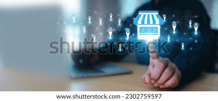 Franchise business e-commerce online e-marketplace or digital marketing branch expansion for growth or use technology to analyze product consumer data website management plan for sale service concept. Foto stock © 