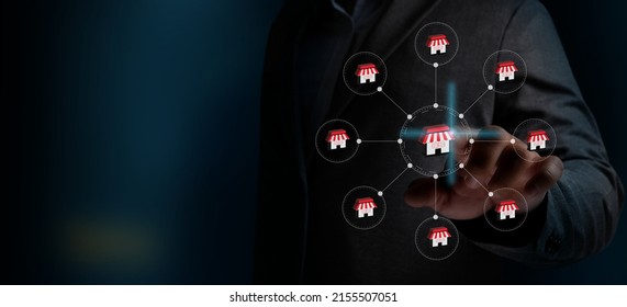 FRANCHISE Marketing Branding Retail and Business Work Mission Concept franchise marketing system in global network connection Modern technology business - Shutterstock ID 2155507051