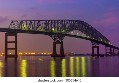 Francis Scott Key Bridge With Baltimore Skyline At Night