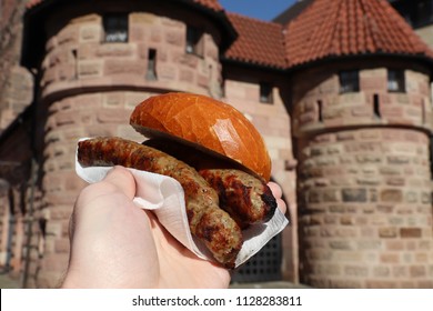 Franconian Sausage In A Bread Roll - Street Food In Nuremberg, Germany.