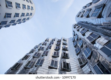 Frank Gehry's "Neuer Zollhof" buildings at Dusseldorf media harbor, bugs-view - Shutterstock ID 10997170