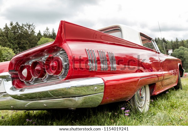 Franken,\
Germany, 23 June 2018: US vintage car, rear\
view