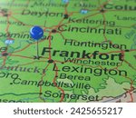 Frankfort, Kentucky marked by a blue map tack. The City of Frankfort is the capital city of the state of Kentucky and also the county seat of Franklin County, KY.