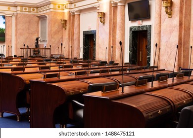 Frankfort, Kentucky/ USA - August 8th, 2019.  Interior Of The House Of Representatives Chambers In The Kentucky State Capitol Building.