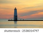 Frankfort Lighthouse (1912) at sunset, Frankfort, Lake Michigan, Michigan, USA