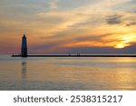 Frankfort Lighthouse (1912) at sunset, Frankfort, Lake Michigan, Michigan, USA