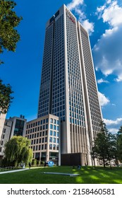 Frankfurt, Germany - 04.09.2021: Opernturm (Opera Tower) Skyscraper With UBS Logo In Frankfurt, Germany. UBS Is A Swiss Global Financial Services Company Headquartered In Zurich, Switzerland