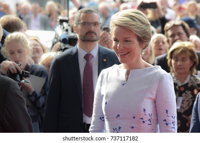 Frankfurt, Germany. 12th Oct. 2017. Her Majesty Queen Mathilde Of Belgium Visiting The Frankfurt Bookfair, Arrival On Red Carpet On October 12, 2017 In Frankfurt Am Main, Germany