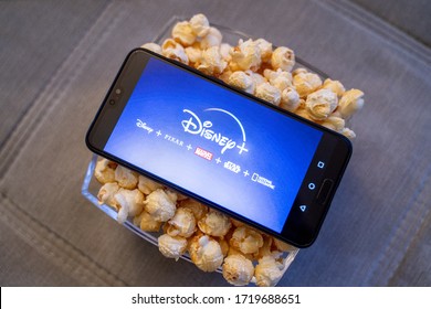 FRANKFURT, GERMANY April 2020: Disney plus streaming service logo on a Smartphone 