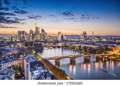 Frankfurt, Germany financial district skyline.