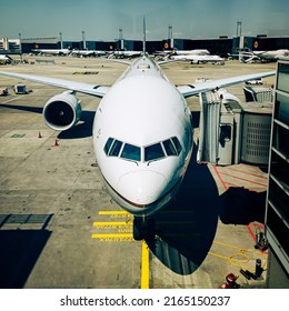 Frankfurt, Germany - May 12 2022: Busy Airplane Traffic At Frankfurt Airport.