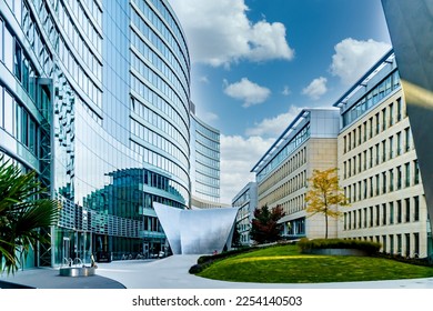 FRANKFURT, GERMANY - October 9, 2021: modern architecture complex in the heart of Frankfurt called the Wave. It was built in 2007. - Shutterstock ID 2254140503