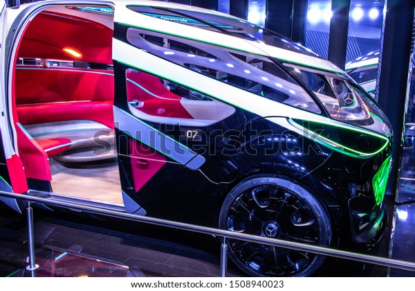 Frankfurt, Germany, Sep 10, 2019:\
Mercedes-Benz Future Vision URBANETIC autonomous vehicle at IAA,\
concept prototype autonom produced by Mercedes\
Benz