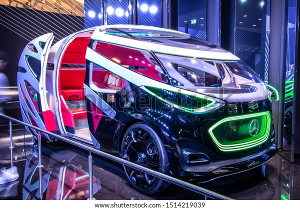 Frankfurt, Germany, Sep 10, 2019:
Mercedes-Benz Future Vision URBANETIC autonomous vehicle at IAA,
concept prototype autonom produced by Mercedes
Benz