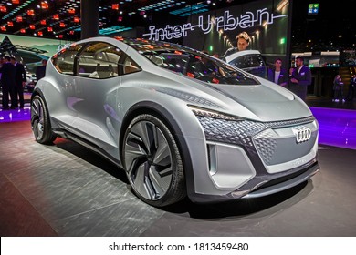 FRANKFURT, GERMANY - SEP 11, 2019: Audi AI ME Electric Self Driving Concept Car Reveiled At The Frankfurt IAA Motor Show 2019.