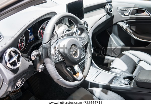 Frankfurt, Germany, SEP 12-24, 2017:\
Mercedes-Benz GLA 220 4Matic Coupe at 67th International Motor Show\
(IAA), control board, steering wheel, upholstery, seats,\
