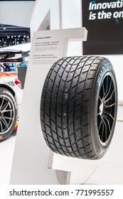 Frankfurt, Germany, Sep 13, 2017: Hankook Booth, Aluminum Rims With Tubeless Tire Hankook Ventus Z207, Kontral Technology, Top-notch Performance On Wet Circuit At 67th International Motor Show IAA