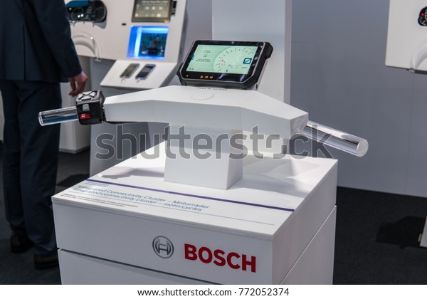 Frankfurt, Germany, Sep 13, 2017: Robert Bosch GmbH\
booth, electric scooter, e-bike, mobility of future, connected,\
automated, electrified, with exciting technology, 67th\
International Motor Show\
IAA