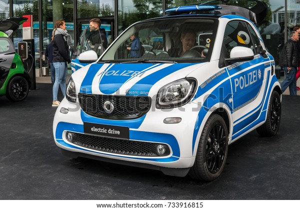 Frankfurt, Germany, September 12, 2017:
Mercedes-Benz Smart for two POLIZEI POLICE electric drive edition
at 67th International Motor Show
(IAA)