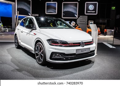 Frankfurt, Germany, September 13, 2017: metallic white Volkswagen VW Polo GTI at 67th International Motor Show (IAA)