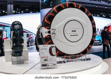 Frankfurt, Germany, September 13, 2017: Hankook Booth, Third Generation Of Concept Tyres And Future Study 