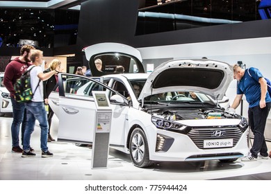 Frankfurt, Germany, September 13, 2017: white Hyundai IONIQ plug-in at 67th International Motor Show (IAA) electric eco friendly car - Shutterstock ID 775944424