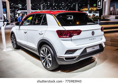 Frankfurt, Germany, September 13, 2017: World premiere: white with red roof Volkswagen VW T-Roc at 67th International Motor Show (IAA)