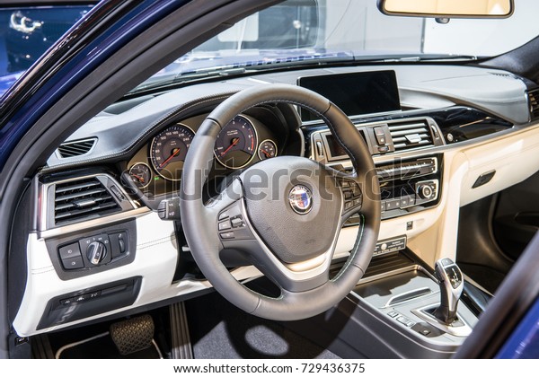 Frankfurt, Germany, September 13, 2017:\
BMW ALPINA D3 BITURBO Touring Allroad at 67th International Motor\
Show (IAA), control board, steering wheel,\
upholstery