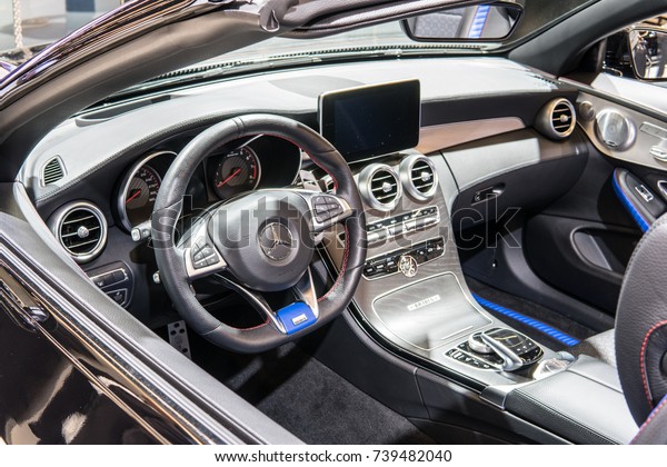 Frankfurt, Germany, September\
13, 2017: BRABUS 650 - Mercedes Benz S63 Cabriolet at 67th\
International Motor Show (IAA), control board, steering wheel,\
upholstery
