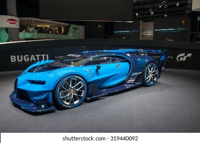 FRANKFURT, GERMANY - SEPTEMBER 16, 2015: Frankfurt international motor show (IAA) 2015. Bugatti Vision Gran Turismo - world premiere.