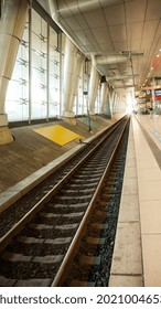 Frankfurt, Germany - September 9, 2012: Travel Photo Of Metro Rails In The Airport Of Frankfurt