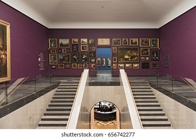 FRANKFURT, GERMANY-JUNE 07, 2017: Staircase with old masters in the Staedel museum Frankfurt, Germany