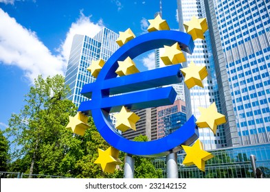 Frankfurt, Germany-May 17: Euro Sign. European Central Bank (ECB) is the central bank for the euro and administers the monetary policy of the Eurozone. May 17, 2014 in Frankfurt, Germany. 