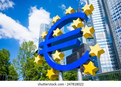Frankfurt, Germany-May 17: Euro Sign. European Central Bank (ECB) is the central bank for the euro and administers the monetary policy of the Eurozone. May 17, 2014 in Frankfurt, Germany.  