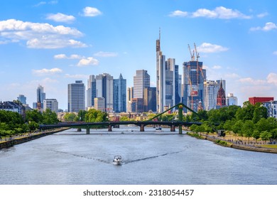 Frankfurt am Main city skyline on a bright sunny summer day, Germany