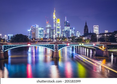 Frankfurt Am Main, Germany Financial District Skyline.