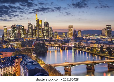 Frankfurt Am Main, Germany Financial District Skyline.