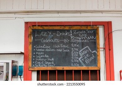 FRANKFURT AM MAIN, GERMANY - Jun 26, 2021: The Drinks List At A Bar In Frankfurt, Germany During The Day