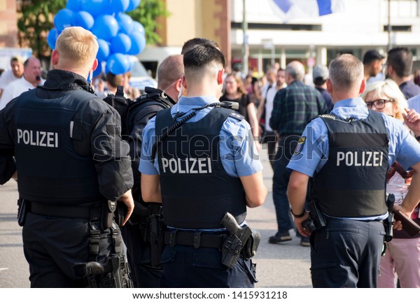 Frankfurt am Main,
Germany - June 04 2019: German Police Officers at German Israel
Congress in Frankfurt,
Germany.