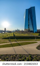 Frankfurt - Main, Germany - March 05th 2022: Visiting The Main Metropole Frankfurt At A Sunny Day In Spring, View To The European Central Bank.