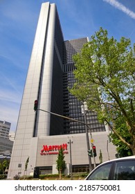 Frankfurt am Main, Germany - May 10, 2022: Marriott Hotel. Marriott International, Inc. is an American multinational company including hotel, residential, and timeshare properties.