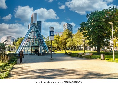 Frankfurt Am Main, GERMANY:  October 09 2021. View Of Festhalle Messe Metro Station.