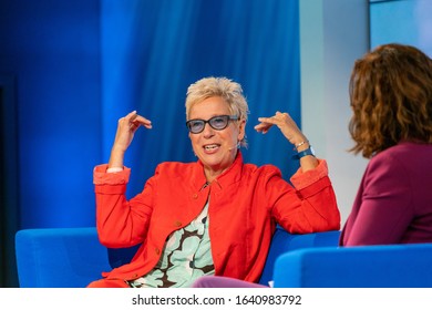 FRANKFURT AM MAIN, Germany - October 18 2019: Doris Dörrie (*1955, German Film Director, Writer And Film Producer) Talking On Stage At 71st Frankfurt Book Fair / Buchmesse Frankfurt