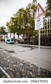 FRANKFURT AM MAIN, GERMANY - October, 7 2019: A Autonomous Car Was Tested In Germany. It Is A Electric-powered Self Driving Car. The Future Is Coming. 