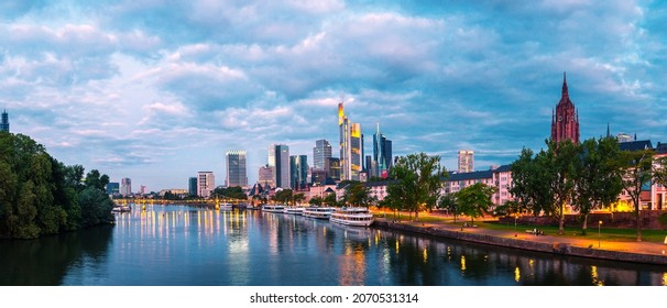 Frankfurt Am Main, Germany - September 19, 2021: Skyline Of Frankfurt. Financial Center Of The Country. Travel And Sights Of City Breaks. Landmarks, Travel Guide Europe. Banner Or Panoramic Postcard