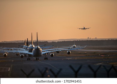 FRANKFURT AM MAIN, GERMANY-MARCH 01, 2020: Frankfurt Airport, Germany, Boeing Airplane Of Lufthansa Cargo Parking On Frankfurt Airport In The Night