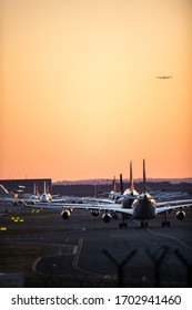 FRANKFURT AM MAIN, GERMANY-MARCH 01, 2020: Frankfurt Airport, Germany, Boeing Airplane Of Lufthansa Cargo Parking On Frankfurt Airport In The Night