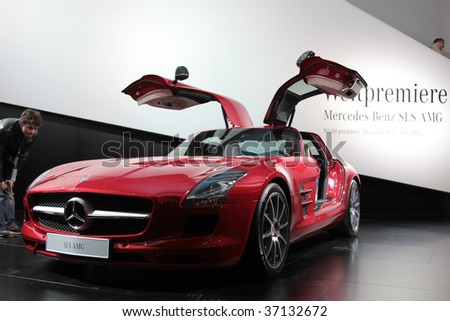 Frankfurt Sep 15 Mercedes Benz Sls Amg With Open Swing Wing Doors On Frankfurt Sep 15 Mercedes Benz Sls Amg With Open Swing Wing Doors On