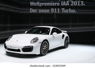 FRANKFURT - SEPT 10: World Premiere new Porsche 911 Turbo S shown at the 65th IAA (Internationale Automobil Ausstellung) on September 10, 2013 in Frankfurt, Germany.