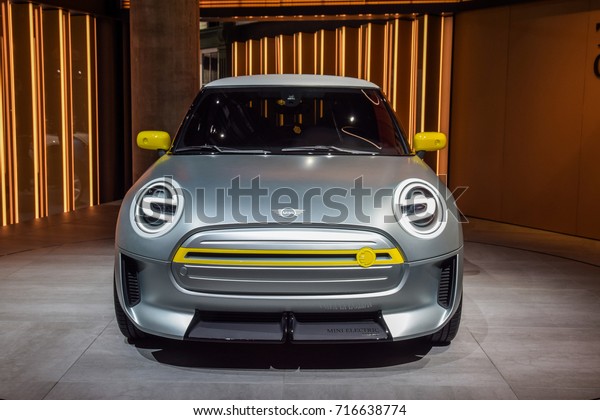 FRANKFURT - SEPTEMBER 12, 2017: MINI Electric\
Concept is on display at 67th IAA, Frankfurt. The Concept features\
the iconic design and customary go-kart feeling of the MINI with\
electric mobility.